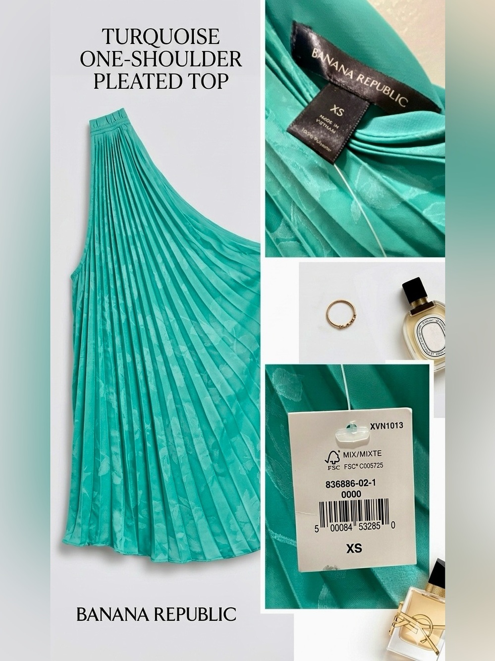 Banana Republic Women's Teal Pleated One-Shoulder Top - XS